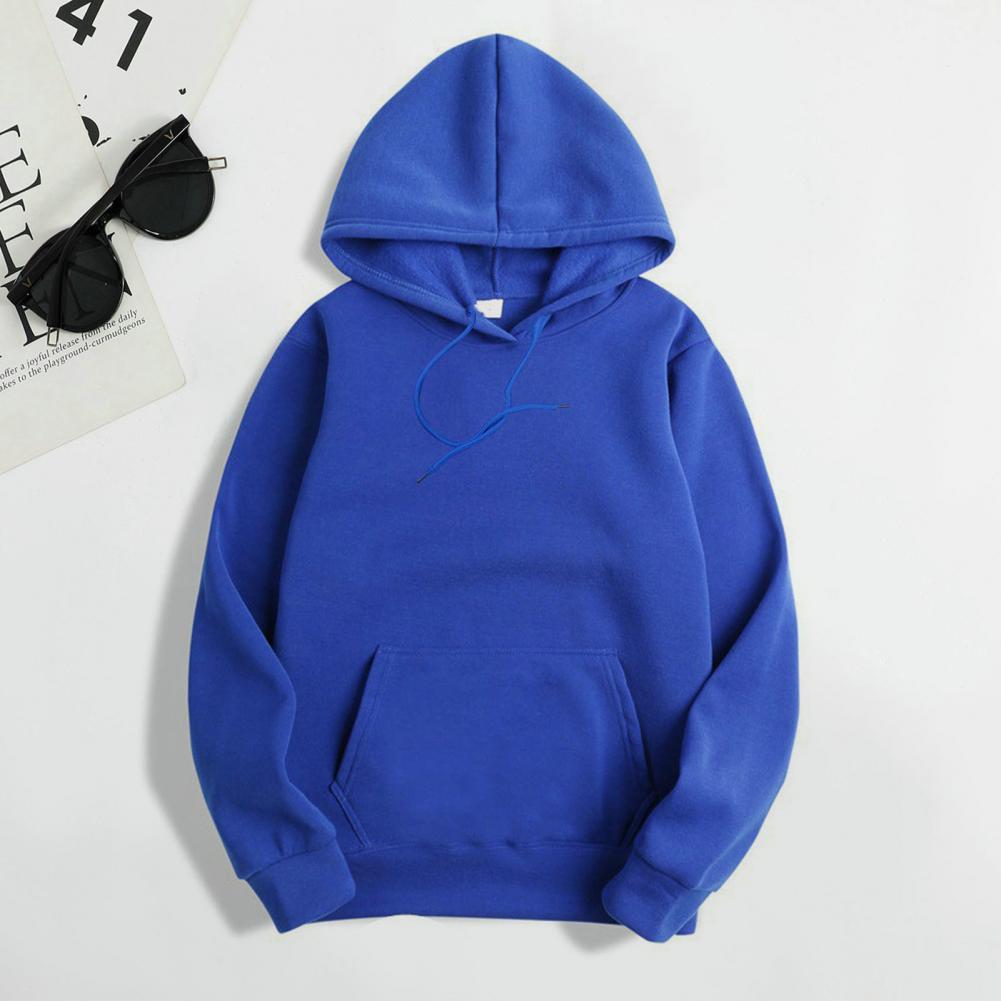 Women Autumn Winter Hoodie Hooded Solid Color Drawstring Patch Pocket Pullover Long Sleeve Loose Soft Warm Lady Hoodie
