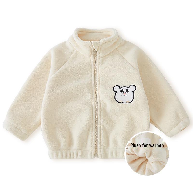 Korean Style Thickened Velvet Baby Coat for Boys and Girls - Autumn/Winter Solid Color Toddler Top