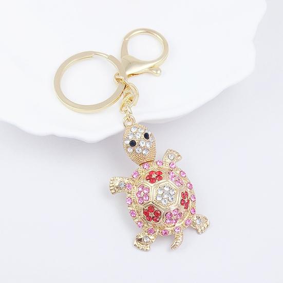 Keychain Sparkling Rhinestones Inlaid Turtle Design Keychain Pendant Enamel Oil Drip Process Spring Buckle Key Holder Car Key Bag Accessory