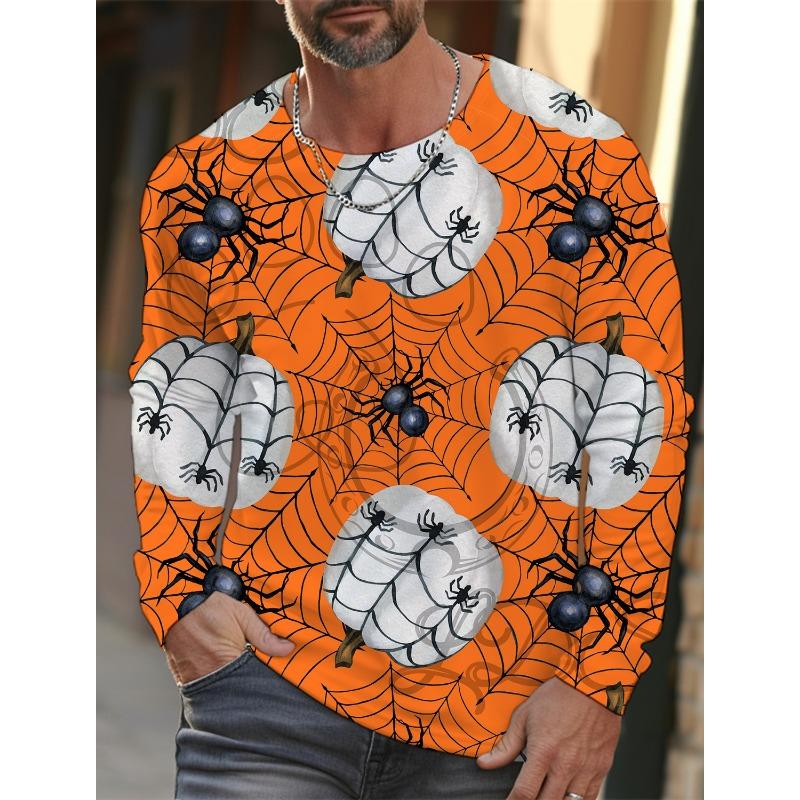 

2024 Осень и зима Мужская футболка с длинным рукавом на Хэллоуин с 3D-принтом и принтом паутины Мужская уличная одежда с круглым вырезом и длинным рукавом 5XL