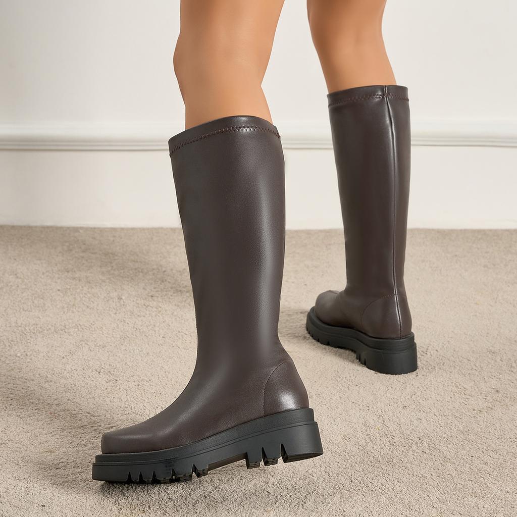 Autumn and winter LZD supply casual medium heel flat bottom large size versatile solid color high boots