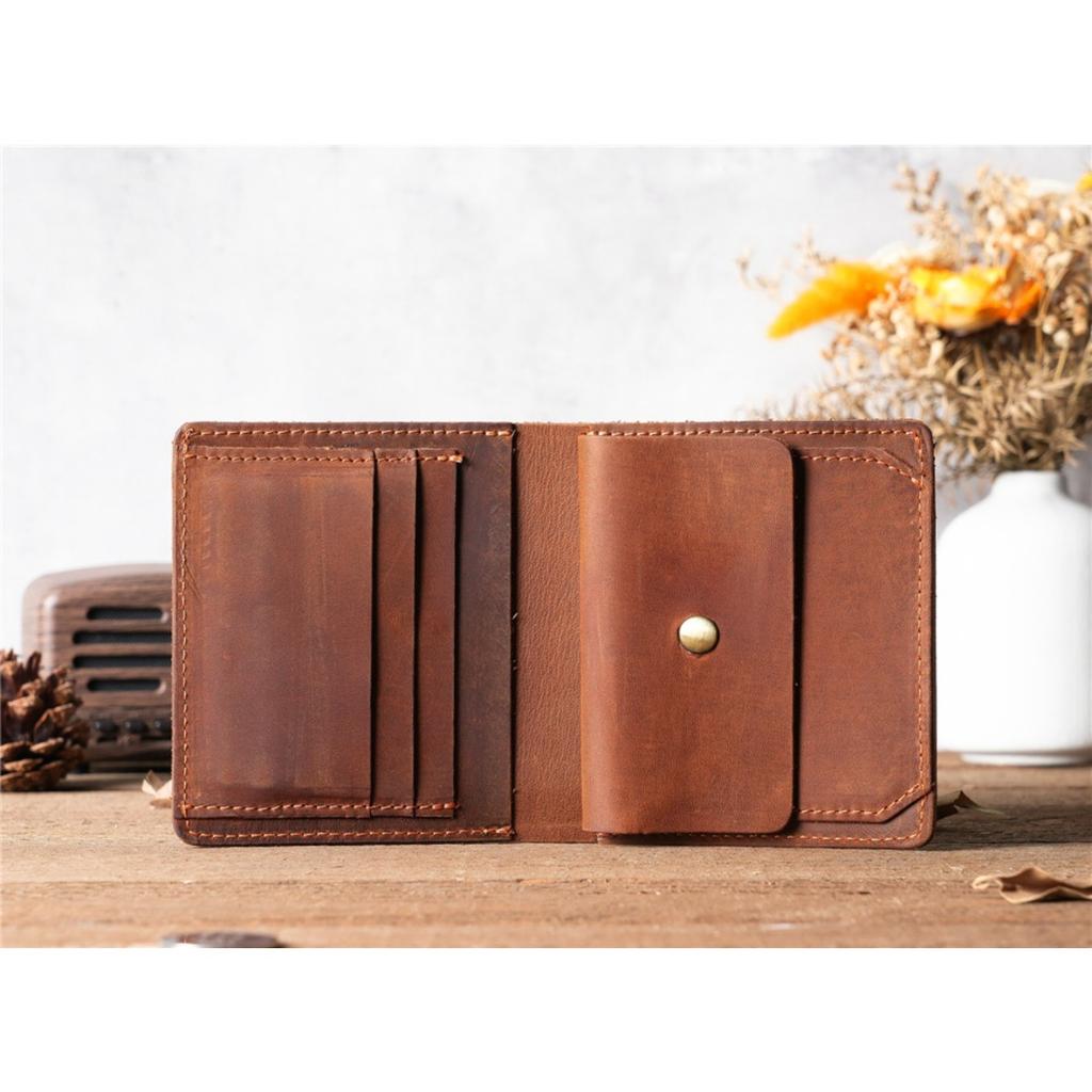 Crazy Horse Leather Simple Short Wallet Head Layer Leather Retro Men's and Women's Large Capacity Card Bag Wallet Genuine Leather