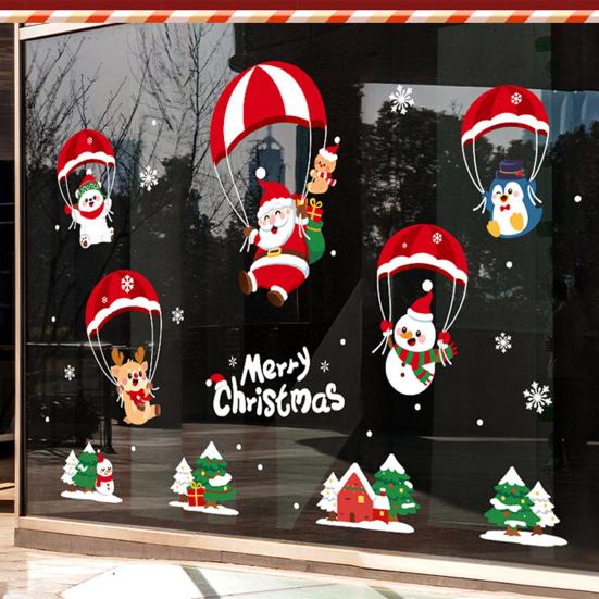 Vánoční přilnavé dekorace na okno Vánoční strom Santa Sob Sněhulák Samolepky na sklo Odnímatelné statické nálepky na okno pro zimní svátky Domácí párty potřeby