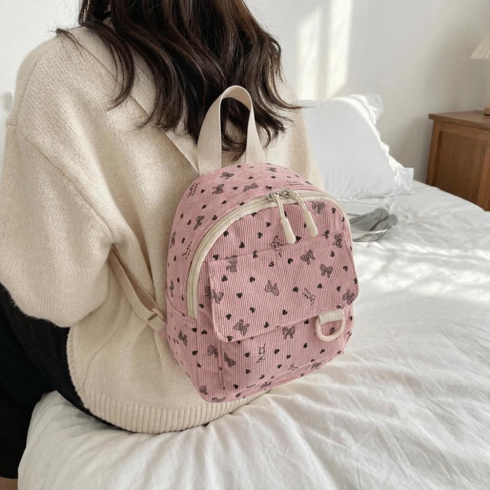 Leichte Umhängetasche Herz Schleife Aufdruck Rucksack Niedlicher Lässiger Rucksack Teenager Mädchen