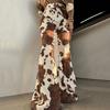 Women European Style Brown Cow Print Slim Fit Sexy Casual Flare Pants