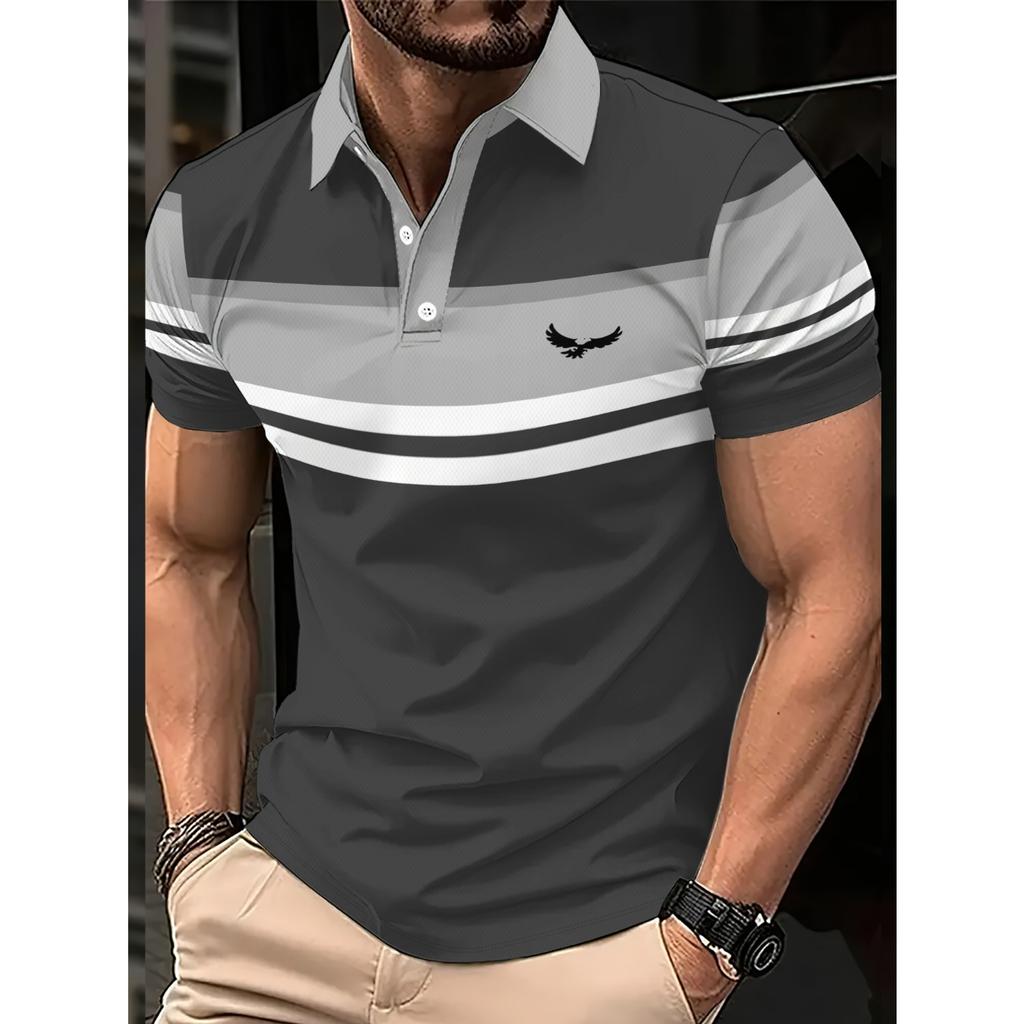 2026 Summer Men's Polo Shirt with Stripes Print Breathable Lightweight Casual Fashionable Outdoor