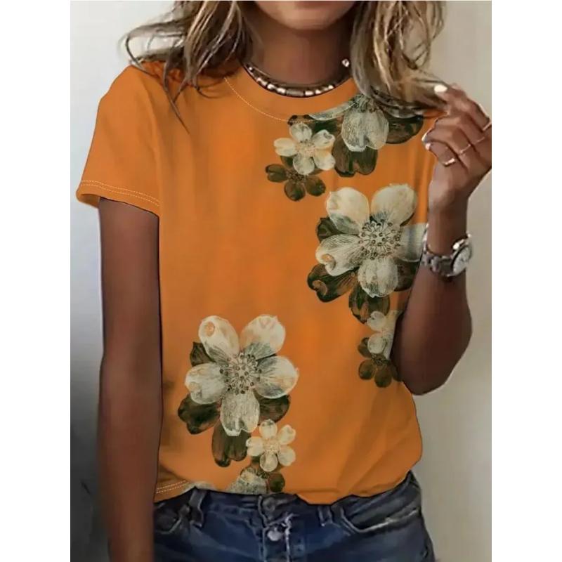 Fashion Women's Crew Neck Short Sleeve 3D Casual Color Printing Casual Short Sleeve Crew Neck T-Shirt