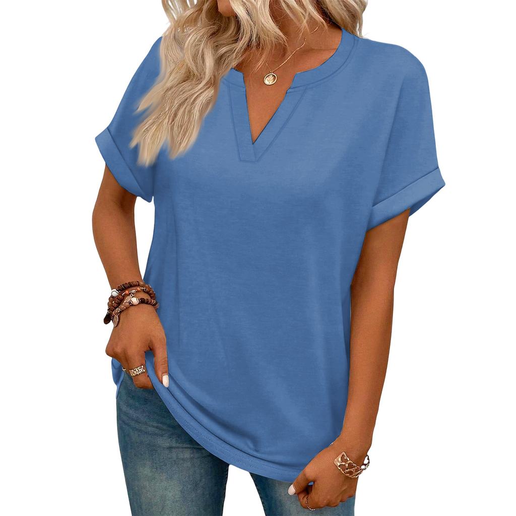 Stylish Women's Casual V-neck Short-sleeved Color T-shirt