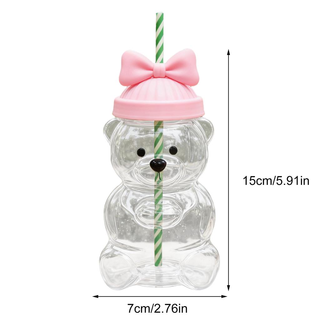 Christmas Bear Glass Jar Cute Transparent Cold Cup with Straw Reusable Water Bottle Milk Beverage Tumbler for Holiday Party