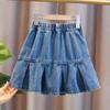 Girls' Korean Style Pleated Denim Skirt - Versatile Summer Fashion for Big Kids