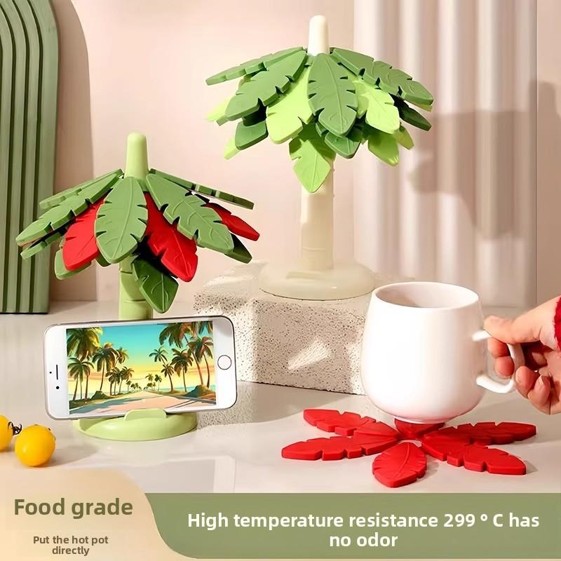 

Dining table high temperature resistant kitchen casserole bowl cup high value household foldable thickened heat insulation mat Trunk Organiser &4 Leaves червоний