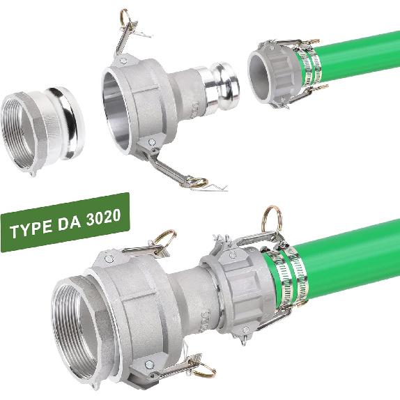 Camlock Fittings Type DA 3’’ Female Camlock × 2’’ Male Camlock Cam and Groove Hose Fittings, Aluminum Material, Reducer, 125PSI