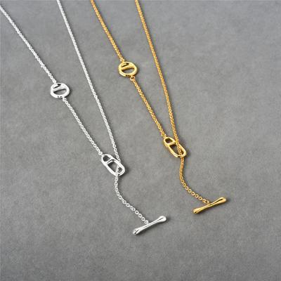 Classic Copper-Plated 18K Real Gold Pig Nose Simple Ot Buckle Long Chain Trendy Temperament Versatile Necklace