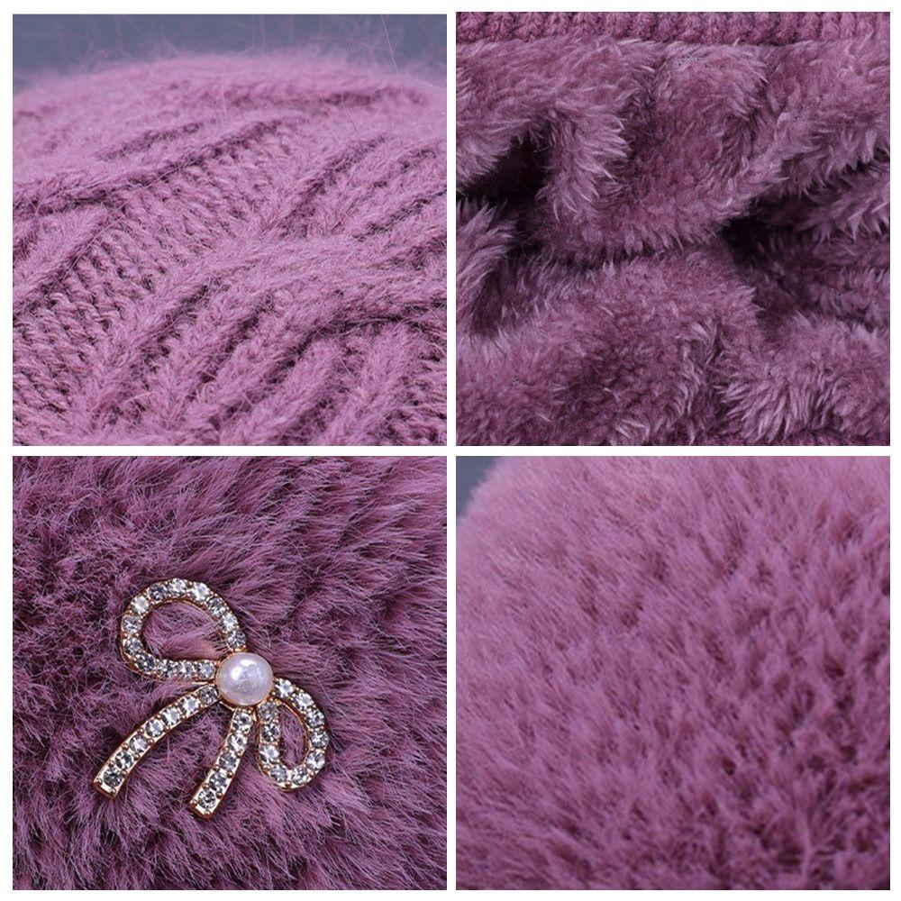 Verdickte Wintermütze Fleece-gefütterte Baskenmütze Lässige Strickmütze für Damen