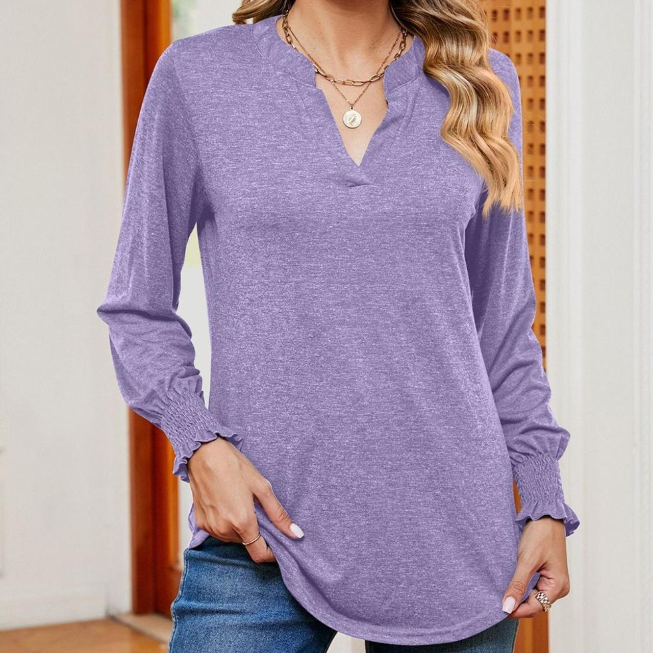 BITCED Осень/зима однотонная свободная повседневная футболка с v-образным вырезом — фото 3