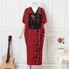 Oversized Women V Neck Half Sleeve Geometric Print Stitching Casual LooseDress