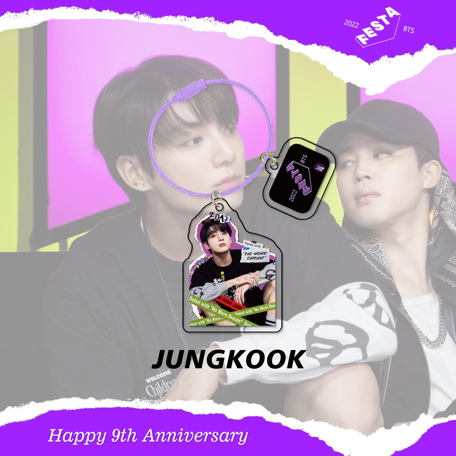 

BTS 2022 FESTA Acrylic Keychain, Bangtan Boys Collage Style Member & Group Charm with Mini Logo Tag, Kpop ARMY Fans Bag Accessory JUNGKOOK