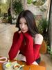 260g Cotton Modal American Spicy Girl High Neck Off-Shoulder Slimming Bodycon Waist-Cinched Chic Casual Top