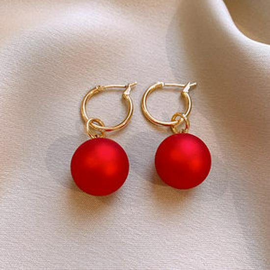 Silver Needle Red Snowflake Bow Pompon Stud Earrings - Retro & Luxurious, Ideal for Autumn/Winter