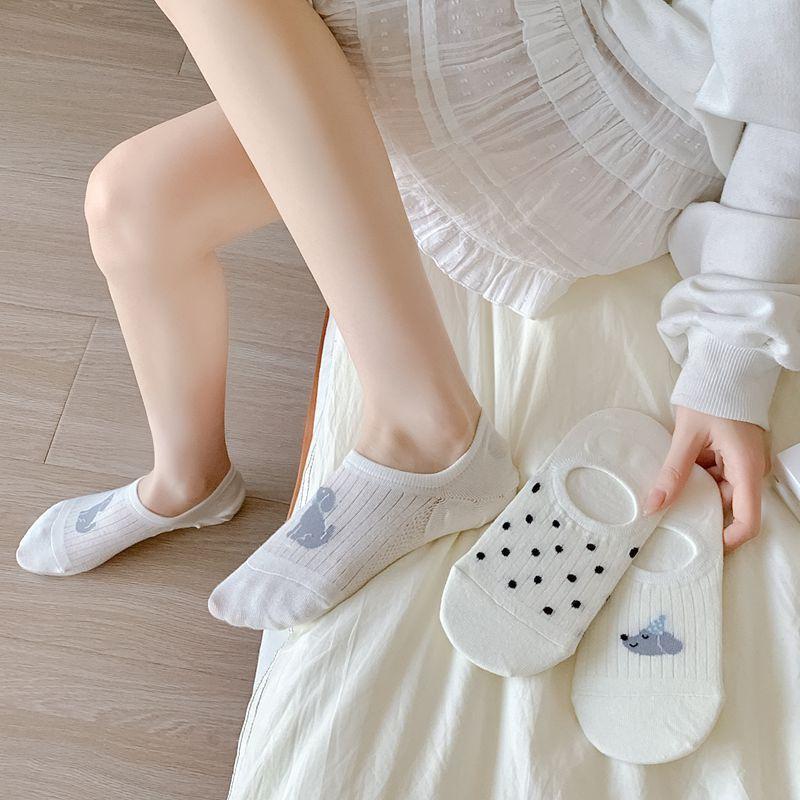 Cartoon Dog Cute Sock Slippers Fashion Summer Invisible No Show Socks Women Silicone Non-slip Japanese Kawaii Low Cut Boat Socks