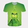 Nowy Świąteczny Kreskówkowy Zielony Futrzany Potwór Drukowany 3D Męski T-shirt z Krótkim Rękawem Świąteczny Grinch