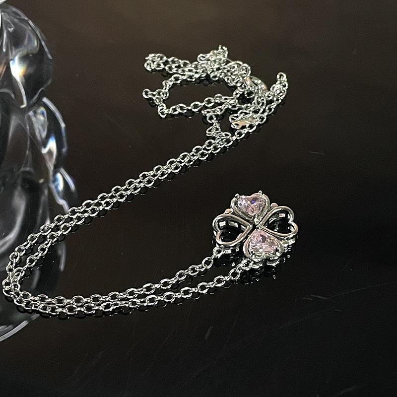 Niche Design Cold Wind Four-Leaf Clover Love A Two-Wear Necklace High Sense Sweet Zircon Collarbone Chain