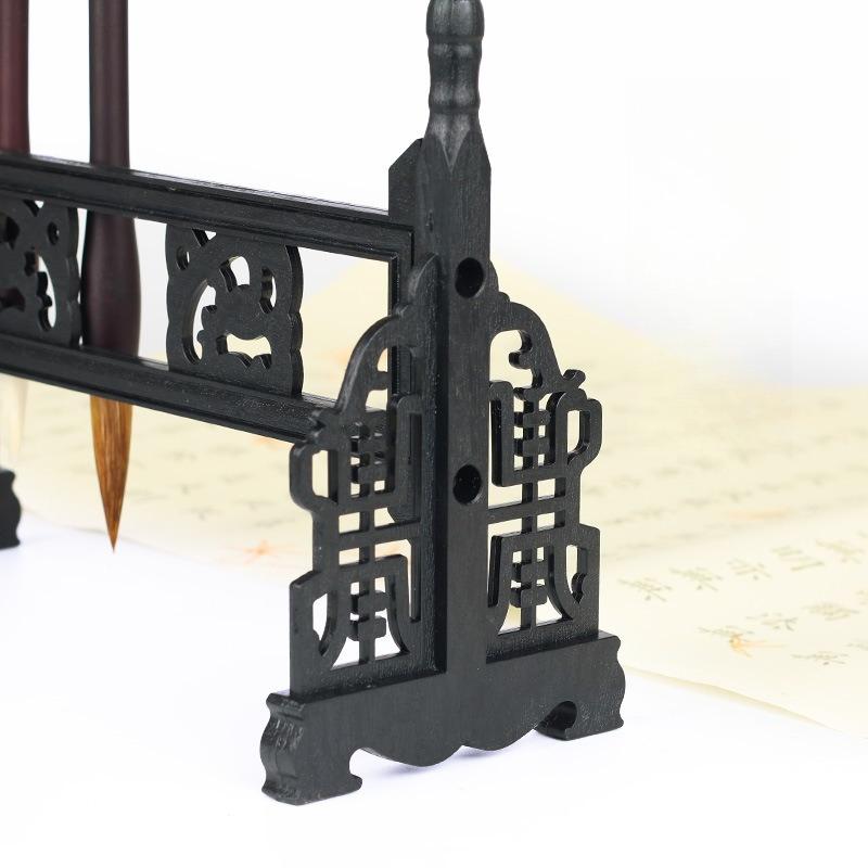 Wenge Wood Calligraphy Brush Holder Hanger Stand Rack for Chinese Painting Desk Decoration Beginner Set with Resin Base