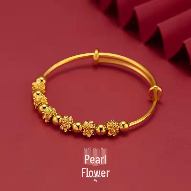 Цветочный браслет-манжета из меди с золотым покрытием и бусинами