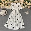 Abito da Donna alla Moda con Stampa a Pois Estivo Elegante Vintage Fasciatura Vita Sottile Ampia Gonna Lunga da Festa