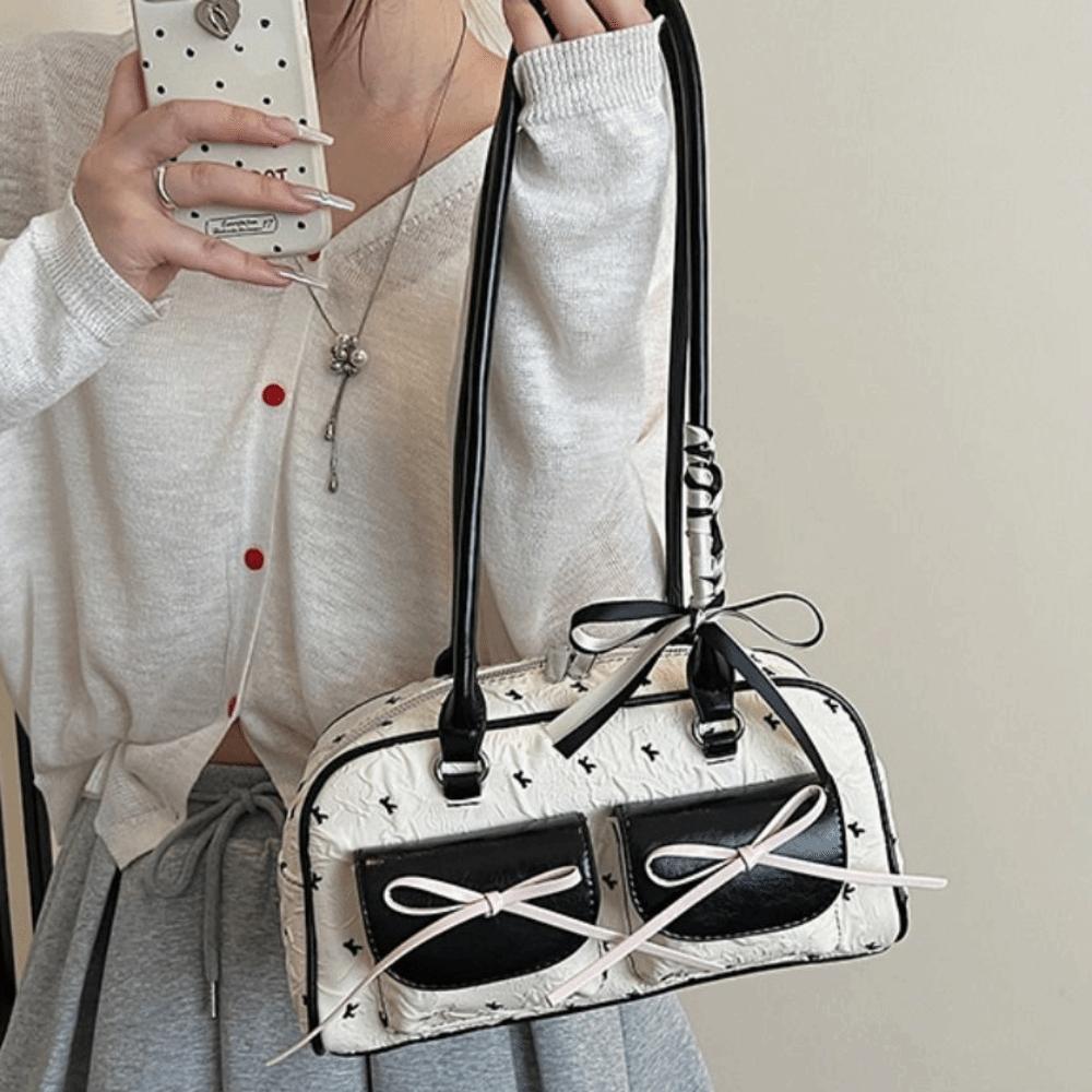 Korean Style Bow Ribbon Shoulder Bag Commuting Y2k Armpit Bag French Stick Underarm Bag  Daily