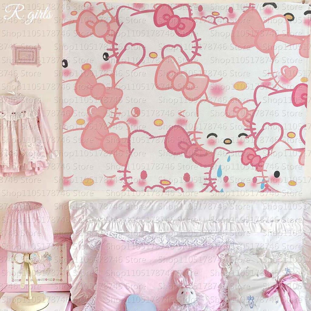 Sanrio Hello Kitty Cartoon Printed Tapestry Cute Cartoon Style Fantasy Background Home Decoration Girls Heart Printed Tapestry