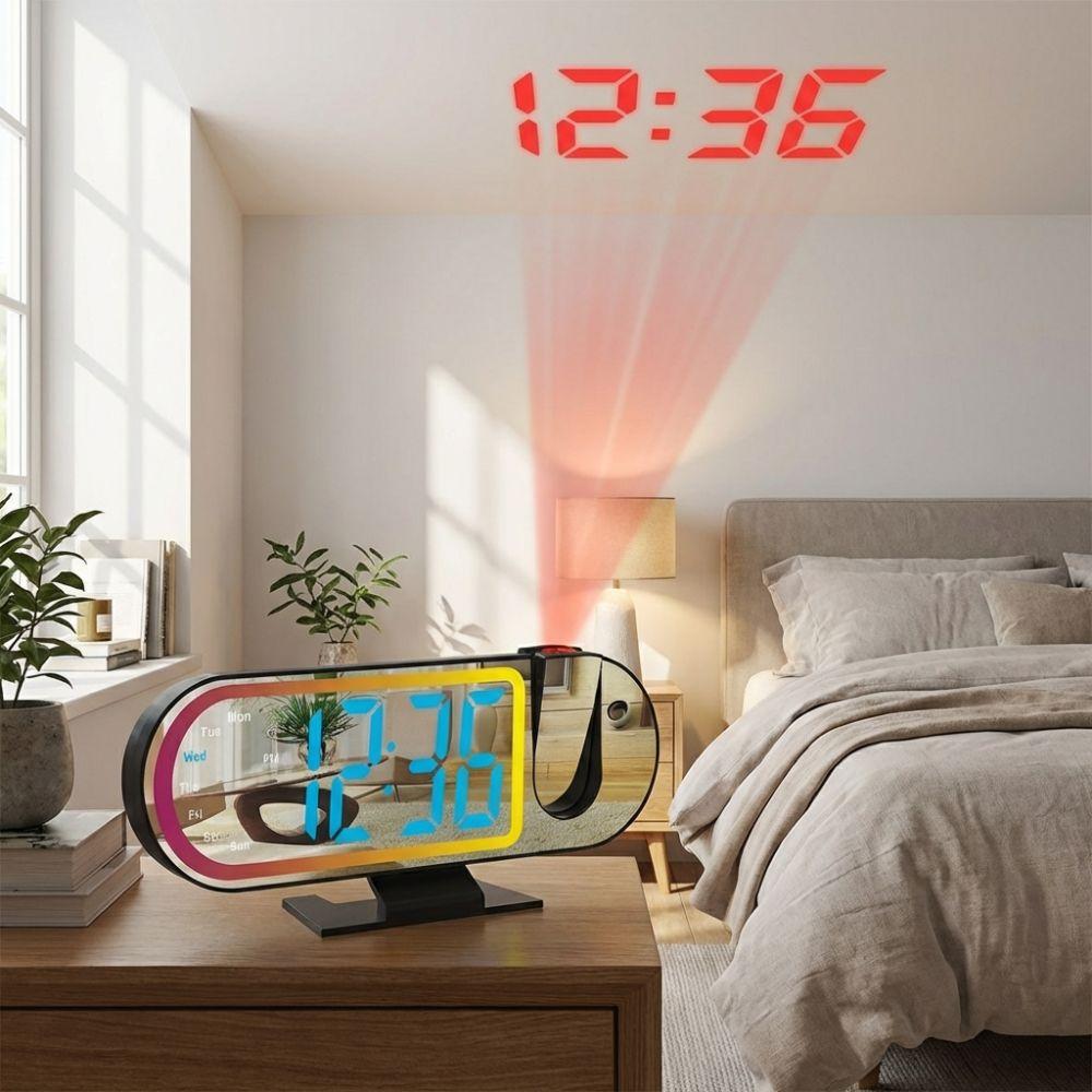 Temperature LED Projection Clock Colorful Projection LED Mirror Clock Digital Alarm Clock  Bedroom