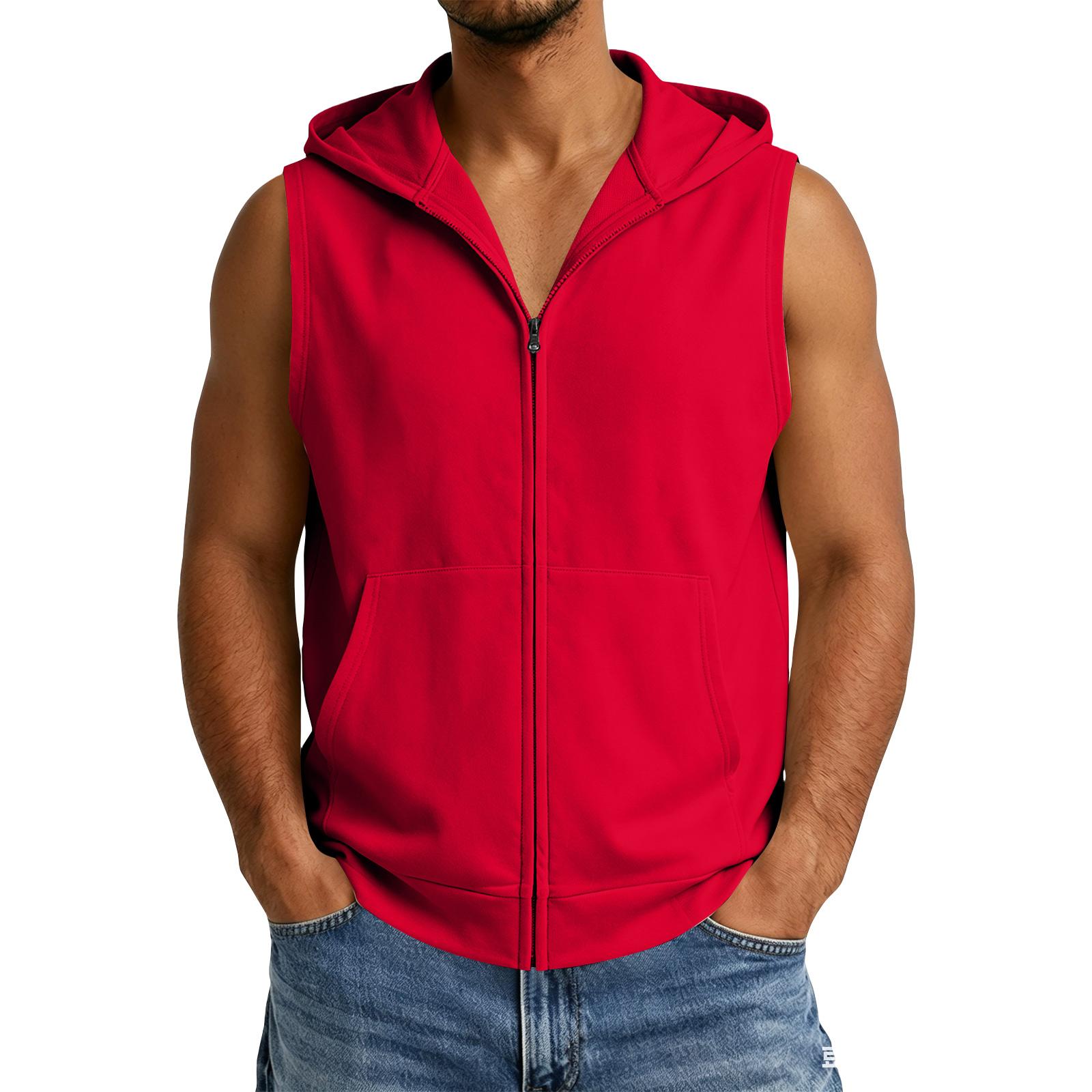 

Men s Sleeveless Zip Up Hooded Vest Casual Sports Hooded Tank XL червоний