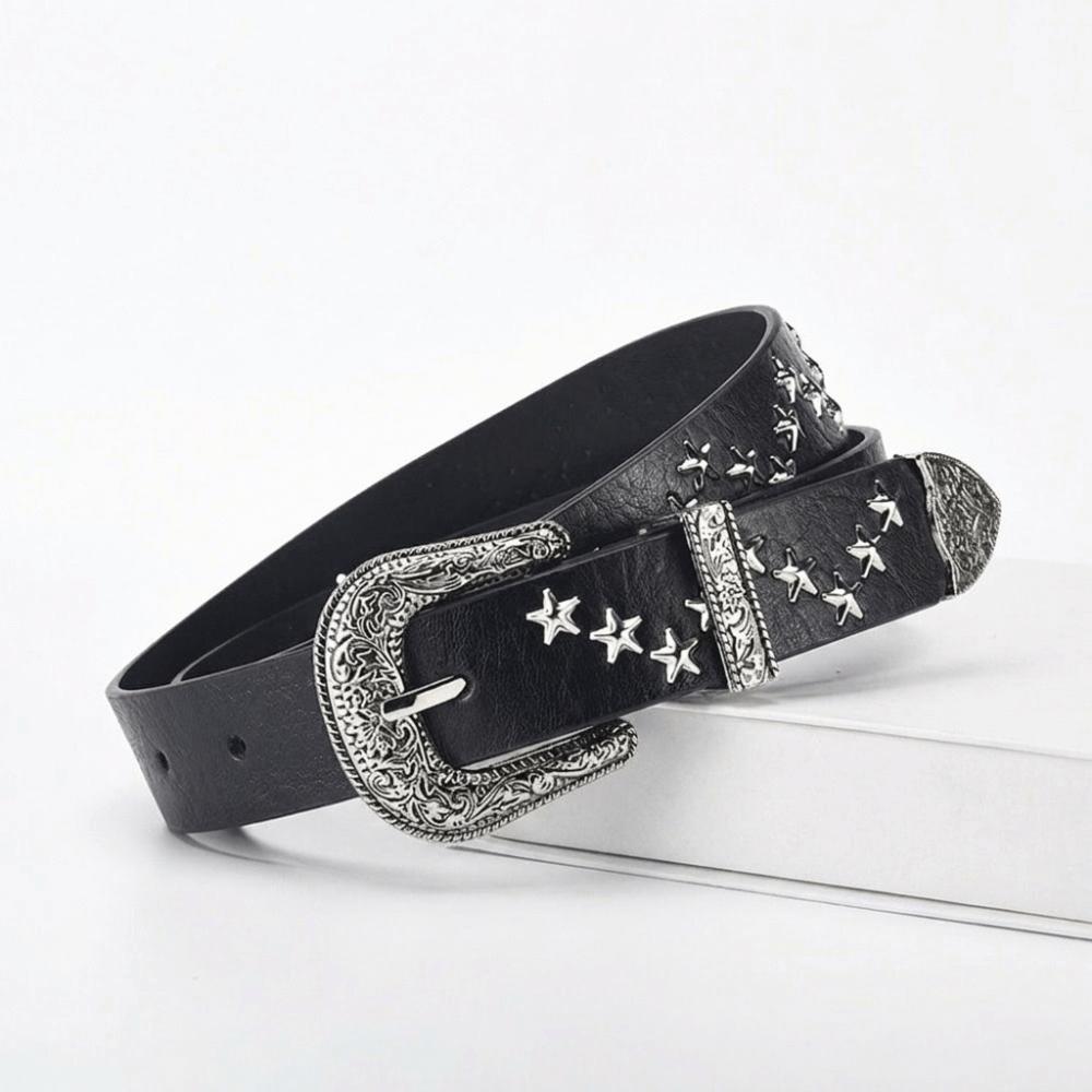 Rivet Y2K Punk Belt Solid Color Star Waistband Harajuku Western Studded Belt Daily