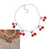 Cherry Pendant Necklace with Imitation Pearls Adjustable Length Neckchain Choker for Women and Girls Fruit Jewelry Gift