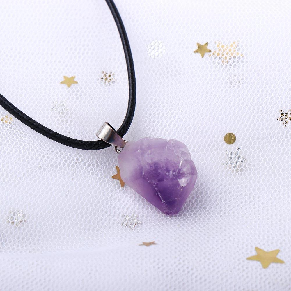 Leather Rope Amethyst Geometry Clavicle Chain Female Necklace Korean Style Jewelry Crystal Necklace