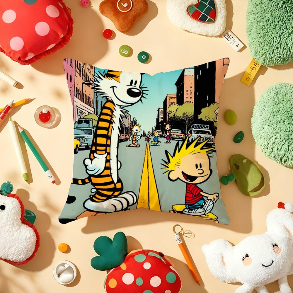 Comic C-Calvin And H-Hobbes Cushion Cover Plush Fabric Soft Double-Sided Printed Sofa Warm Winter Home Gift Pillow Cover