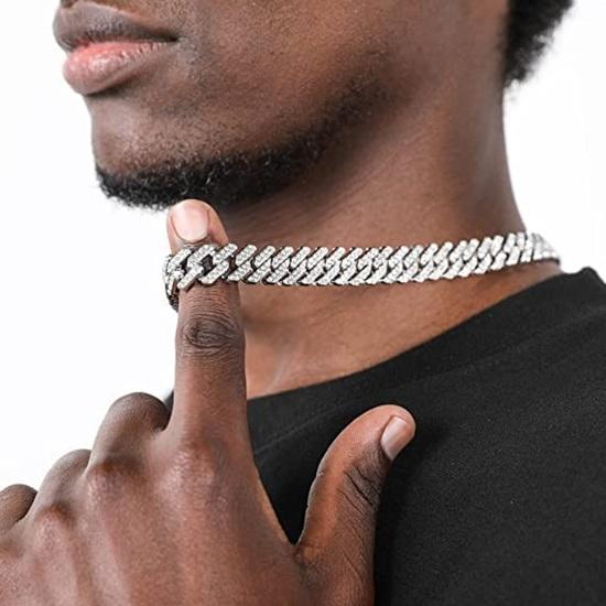 Kette Kubanisch für Männer Frauen Mädchen Herren Miami Halskette Iced Zirkonia Diamant Sterling Silber Ketten Lang Strass Hip Hop Stilvoll Rapper