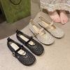 Spring new mesh one-word buckle ballet shoes women's rhinestone flats hollow fishing net Mary Jane single shoes