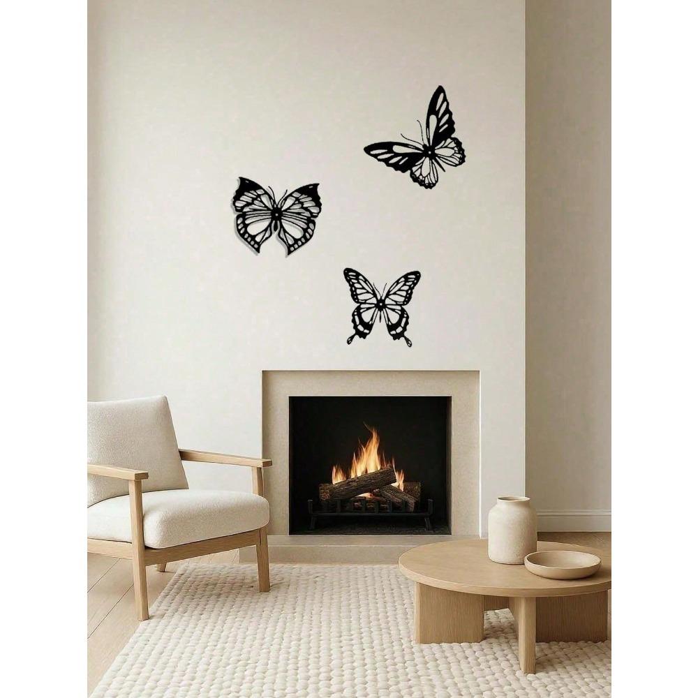 Metallschmetterling & Schmiedeeisen Wandkunst Set von 3, Vintage Heimdeko für Wohnzimmer Schlafzimmer, Rostfreies Wasserdichtes Wandbehang-Ornament