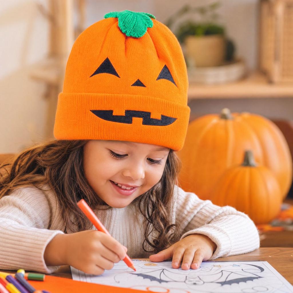 Kids Halloween Pumpkin Warm Knit Beret Hat for Boys and Girls