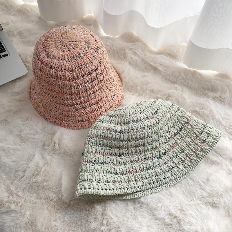 Versatile Summer Short Brim Knit Hat Women's Breathable Sun Protection Striped Bucket Hat Japanese Bell Shape