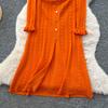 Herbst Winter Damen Marke Designer Laufsteg Partykleider Langarm Strickpullover Lang Maxi Pullover Robe