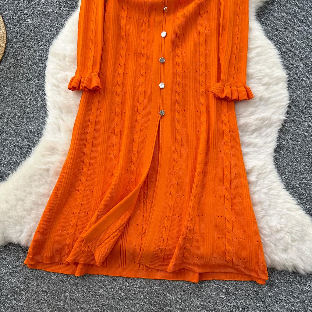 Herbst Winter Damen Marke Designer Laufsteg Partykleider Langarm Strickpullover Lang Maxi Pullover Robe
