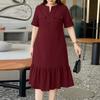 ZANZEA Women Casual Round Neck Loose Ruffles Hem Solid Color Half Sleeve Dress