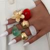 Ingemark 6Pcs/Set Vintage Geometry Resin Flower Rings for Women Trendy Creative Metal Open Adjustable Knuckle Rings Jewelry Gift