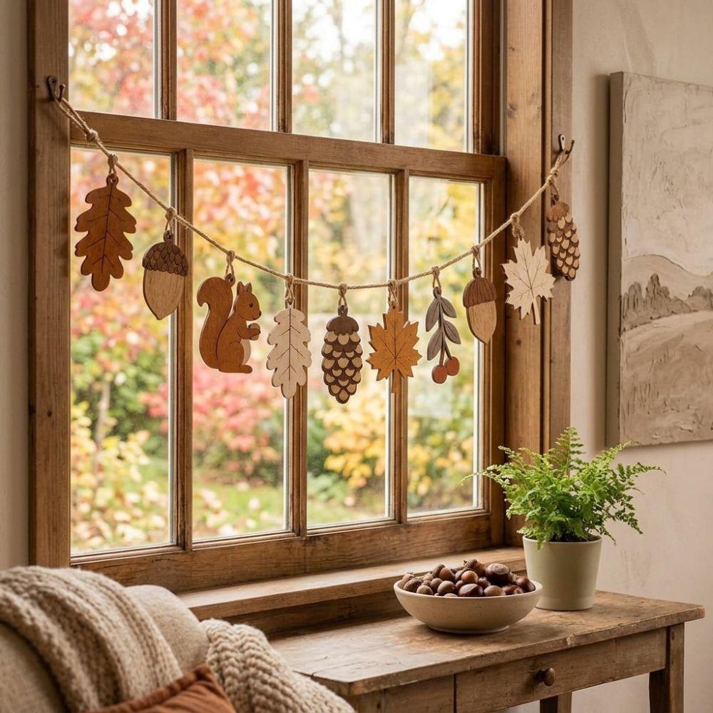 10 Stück 2D Flachfall Holzgirlande Banner DIY Basteln Herbstblatt Hängende Dekoration Kamin Regal