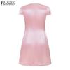 ZANZEA Damen Lässiges Sommerkleid mit Rundhalsausschnitt und kurzen Ärmeln
