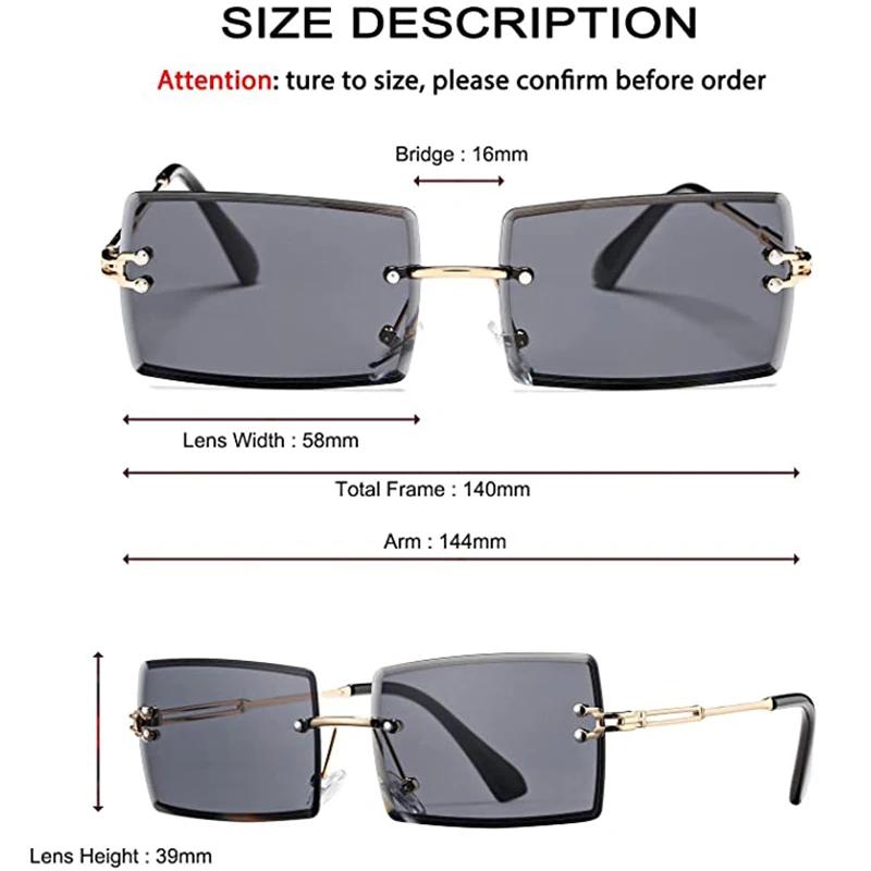 New Rimless Rectangle Sunglasses for Women Men Trendy Frameless Square Shades Ultralight UV400 Eyewear Unisex