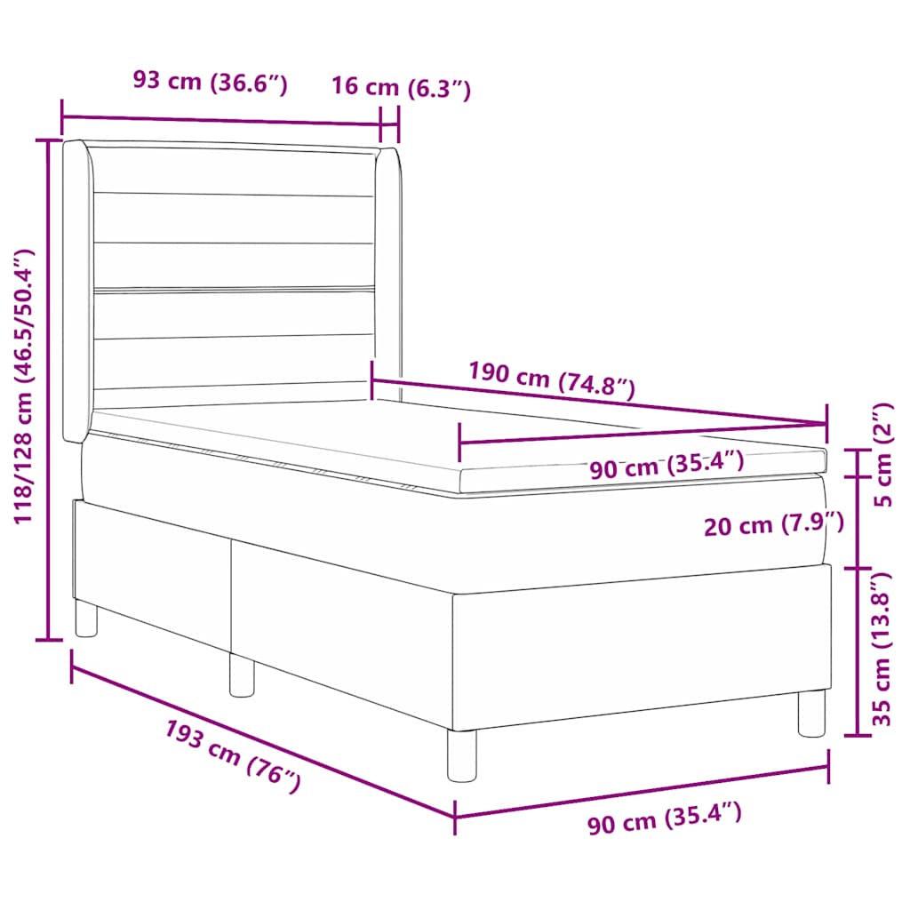 Box Spring Bed with Mattress Black 190 x 90 cm Fabric